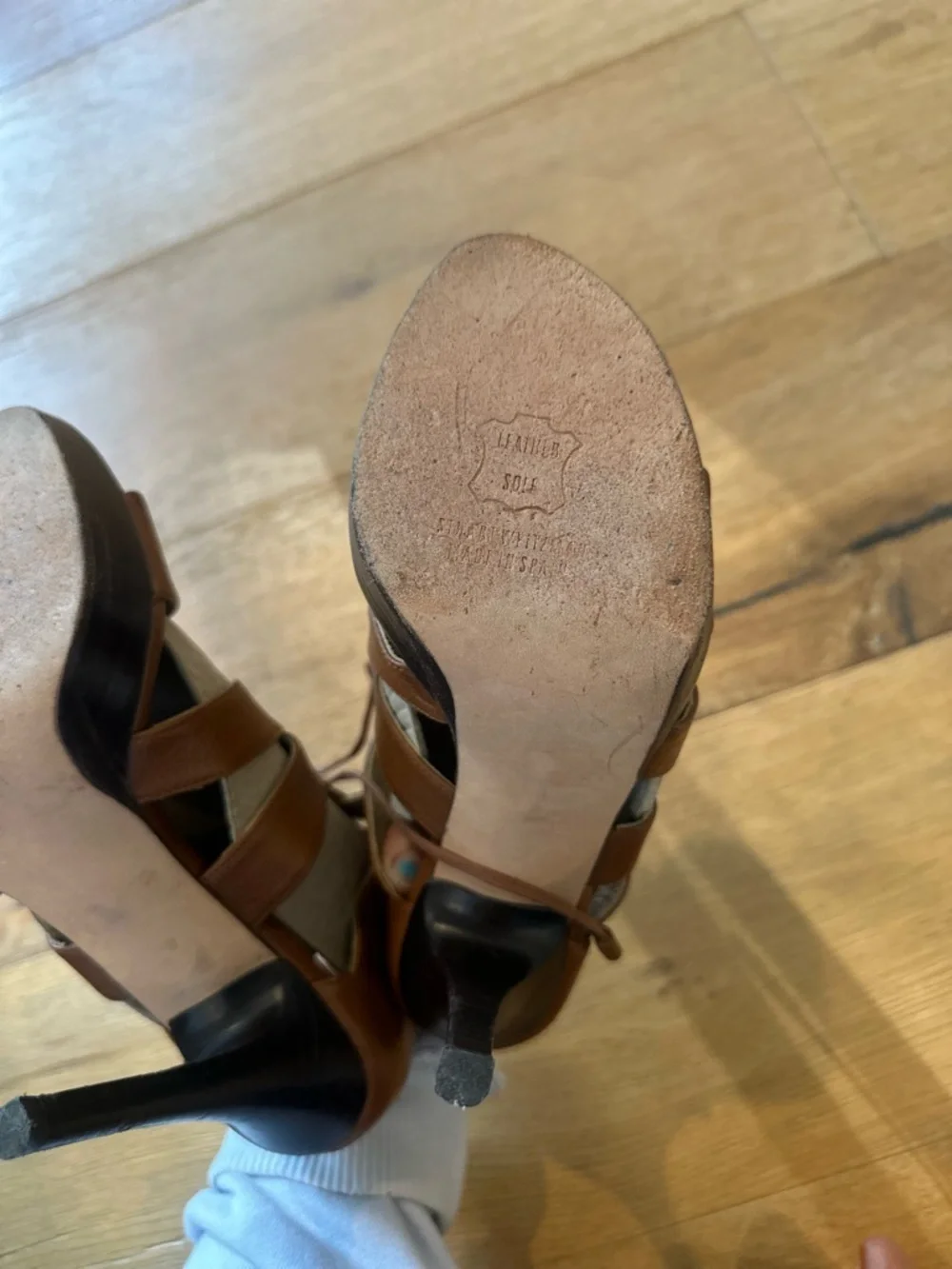 Stuart Weitzman Cognac Leather Lace-Up Platform Stiletto Sandal | Size 5.5